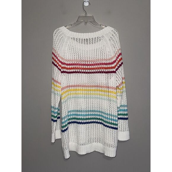 Talbots Open Stitch Knit Raglan Sweater Rainbow Stripe Preppy Academia Casual 1X - Picture 4 of 14